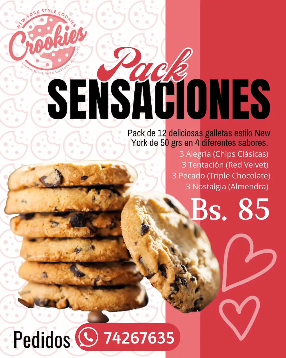 Paquete de 85 bolivianos de las galletas con chispas de chocolate